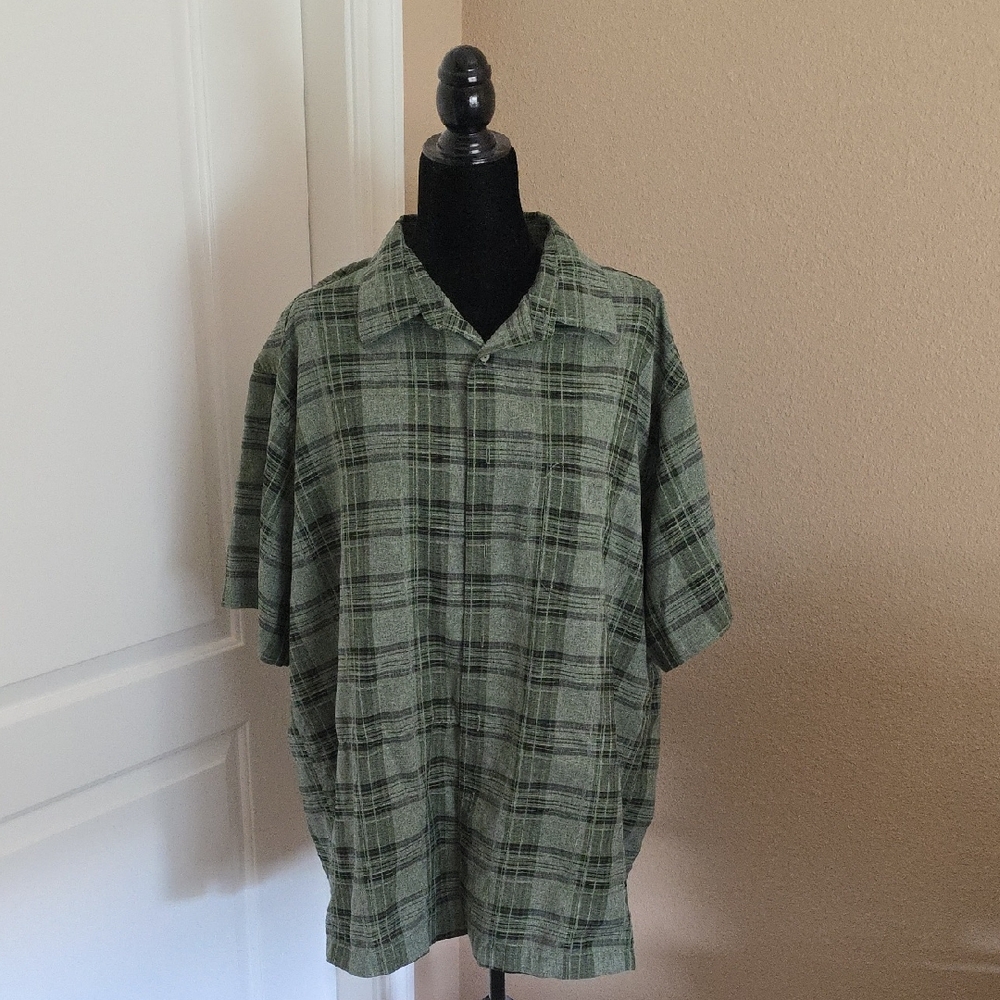 XXL Haggar Men's Olive Plaid Button Down Shirt